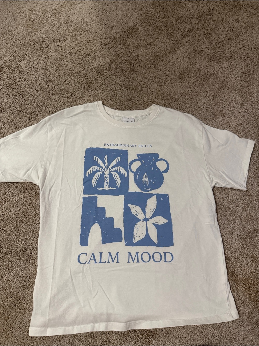 Zara White Crewneck Tee with Subtle Gray Logo